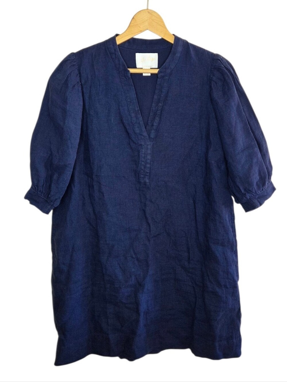 Lilly Pulitzer Navy Blue Lagoon Linen Mialeigh Popover Puff Sleeve Dress Size 10